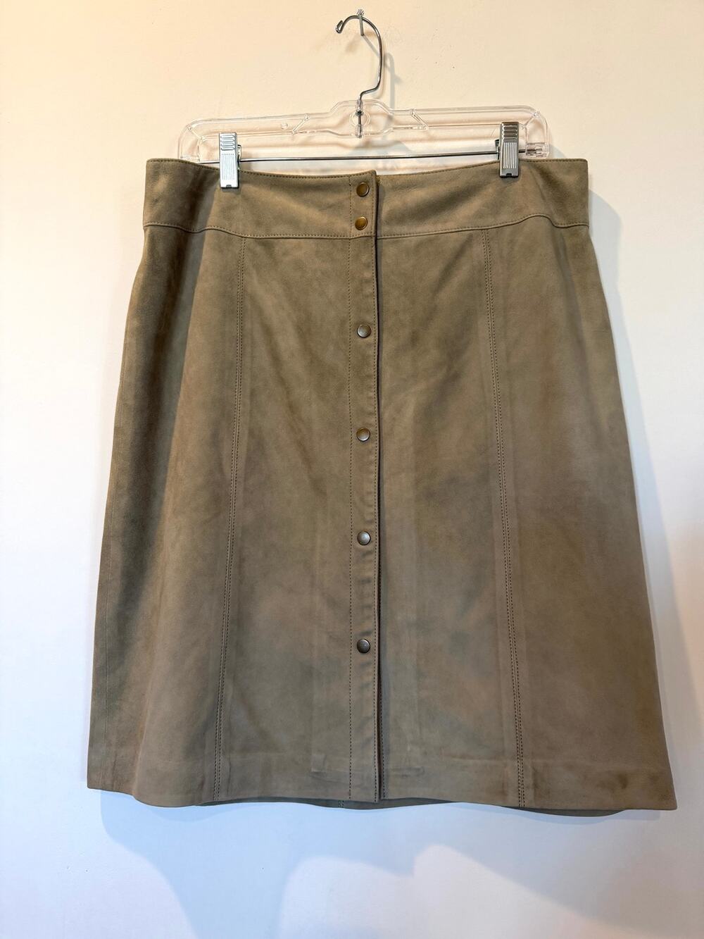 Talbots Goat Suede A line Snap Front Short Skirt 10 Tan Beige Leather Capsule